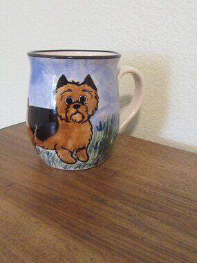 Hand Painted Ceramic Yorkie Pup Cup Mug KD Signed Karen Donleavy 16oz